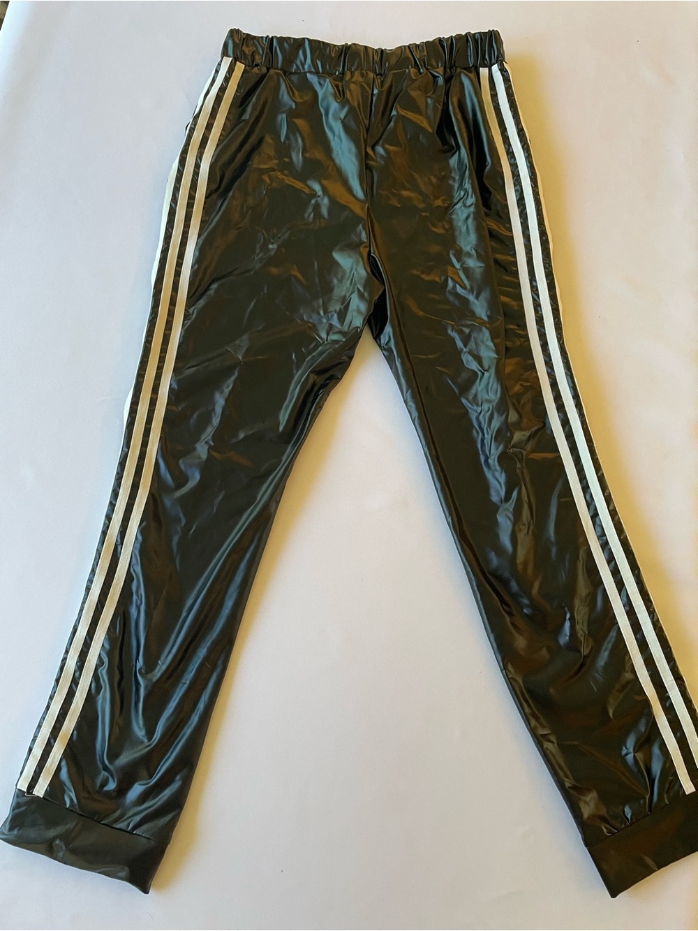 🔥 CHICME Black Faux Leather Stripe Jogger Pants XL